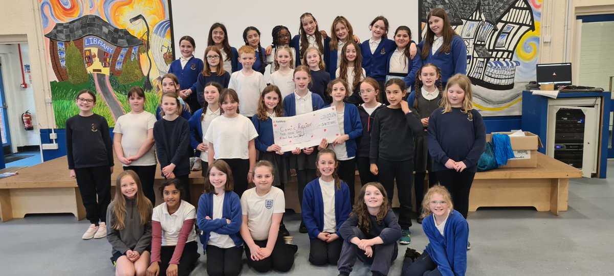 Thank you so much to everyone who contributed to raising funds for @comicrelief Here is the cheque for £547! Well done to all the children who starred in our Comic Relief film. 🤩 @comicreliefsch