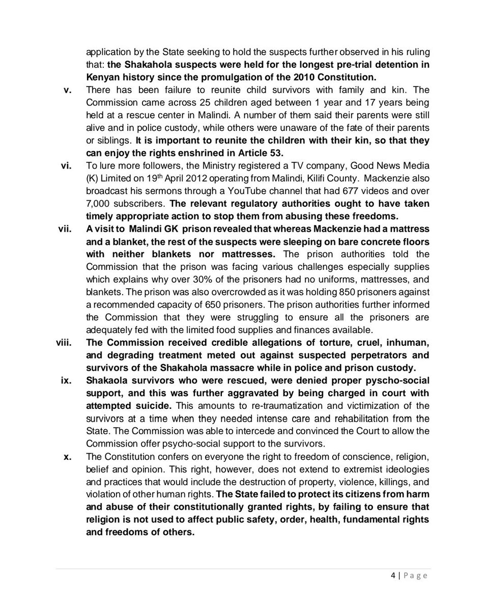 KNCHR’s MONITORING FINDINGS OF THE SHAKAHOLA TRADEGY “MASHAKA YA SHAKAHOLA”