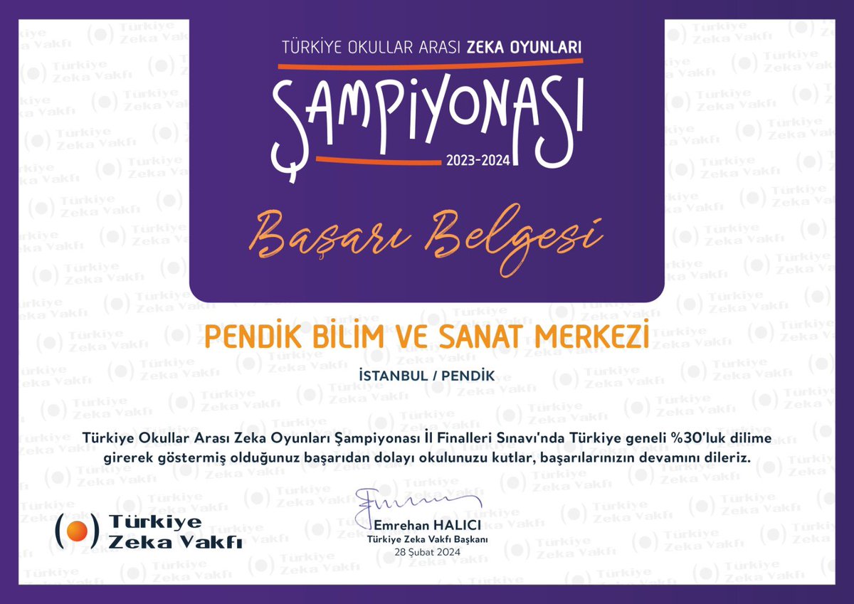 Pendik Bilim ve Sanat Merkezi (@pendikbilsem) on Twitter photo Türkiye Okullar Arası Zeka Oyunları Şampiyonası’nda öğrencimiz Yusuf Yücel İl 🥇olarak bizleri gururlandırmış ve okulumuzu bölge finallerinde temsil etmeye hak kazanmıştır. Öğrencimizi ve danışman öğretmenimizi tebrik ediyoruz.👏🏻 @BilsemMeb <a href="/ZekaVakfi/">Türkiye Zeka Vakfı</a> <a href="/istanbulilmem/">İstanbul İl Millî Eğitim Müdürlüğü</a> <a href="/PendikMEM/">Pendik İlçe Millî Eğitim Müdürlüğü</a> Türkiye Okullar Arası Zeka Oyunları Şampiyonası’nda öğrencimiz Yusuf Yücel İl 🥇olarak bizleri gururlandırmış ve okulumuzu bölge finallerinde temsil etmeye hak kazanmıştır. Öğrencimizi ve danışman öğretmenimizi tebrik ediyoruz.👏🏻 @BilsemMeb <a href="/ZekaVakfi/">Türkiye Zeka Vakfı</a> <a href="/istanbulilmem/">İstanbul İl Millî Eğitim Müdürlüğü</a> <a href="/PendikMEM/">Pendik İlçe Millî Eğitim Müdürlüğü</a>