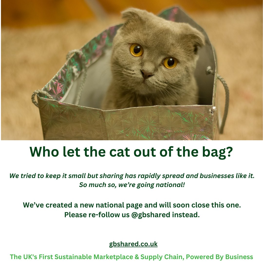 The cat is out of the bag! Now that everyone knows about us, we'll be moving from sharing by county, to sharing nationally. We'll be closing this page shortly, please re-follow us @gbshared as we expand across the UK. gbshared.co.uk/?utm_campaign=…