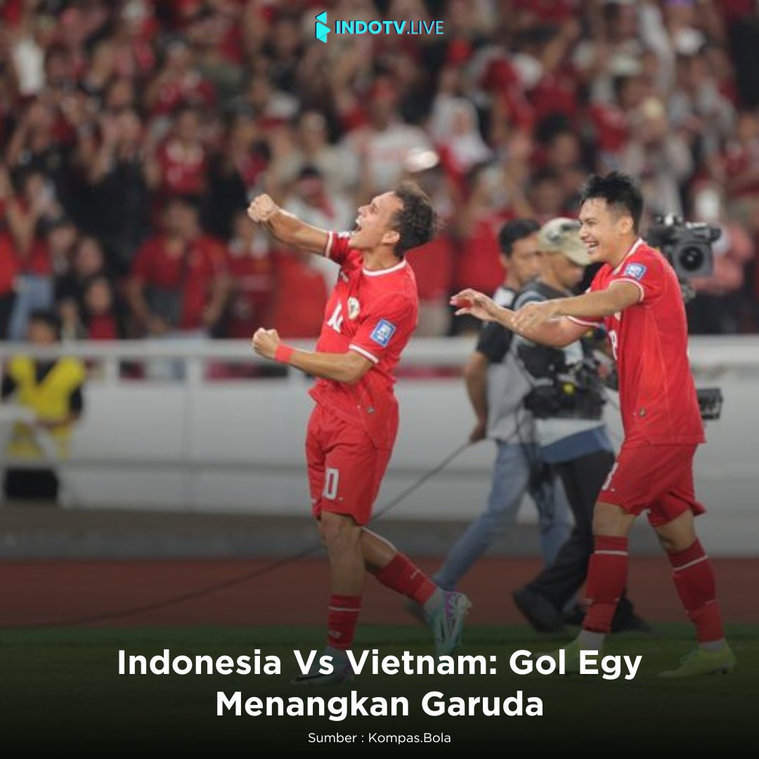 Indonesia berhasil mengalahkan Vietnam dengan skor 1 0 dalam matchday ketiga Grup F Piala Asia 2026 yang digelar di Stadion GBK, Jakarta pada Kamis malam tadi. 
instagram.com/p/C4zxfoApKVb/…
#mediadigitalcpp #indotvlive #egymaulana #vietnam #asiancup #pialaasia