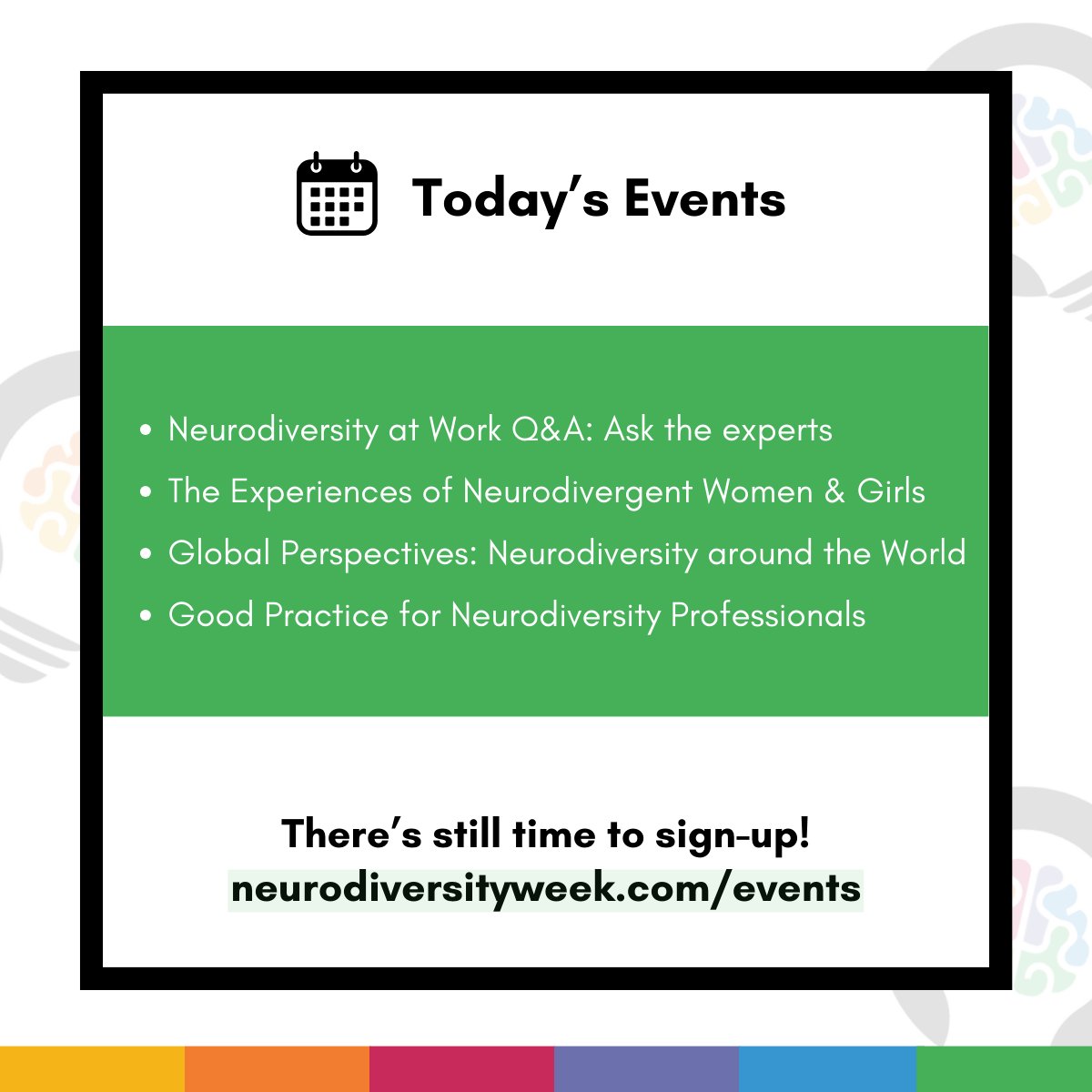 It's Day Five of #NeurodiversityCelebrationWeek 2024! 🌟 Check out some of the events happening today and don't forget, there's still time to get involved and celebrate different minds at the website 👉 neurodiversityweek.com #NeurodiversityWeek #NCW #ThisIsN