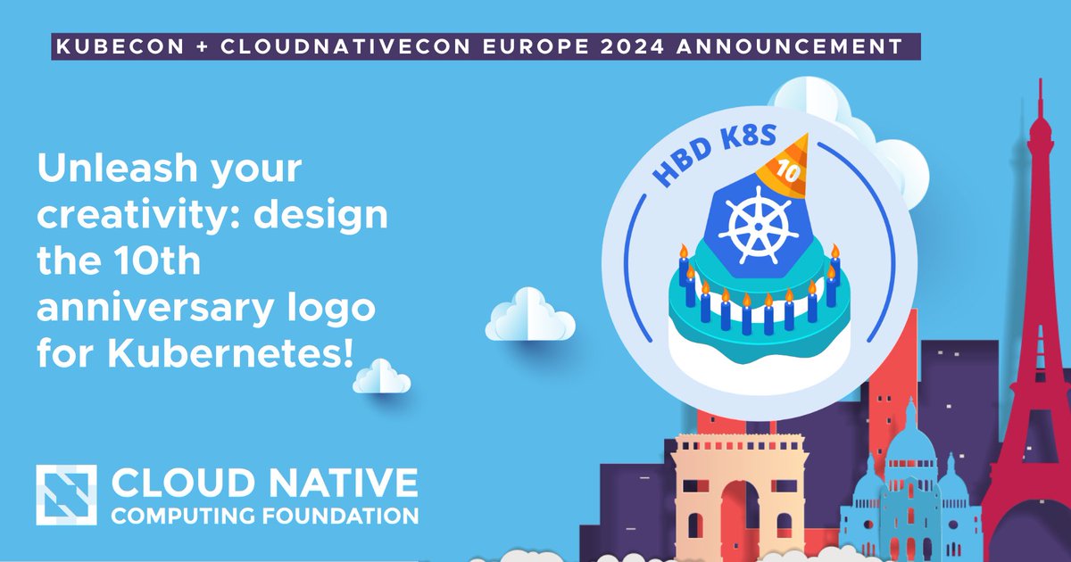 NEWS: Unleash your creativity: Design the 10th anniversary logo for #Kubernetes! #KubeCon + #CloudNativeCon Europe 🇫🇷 cncf.io/blog/2024/03/2…