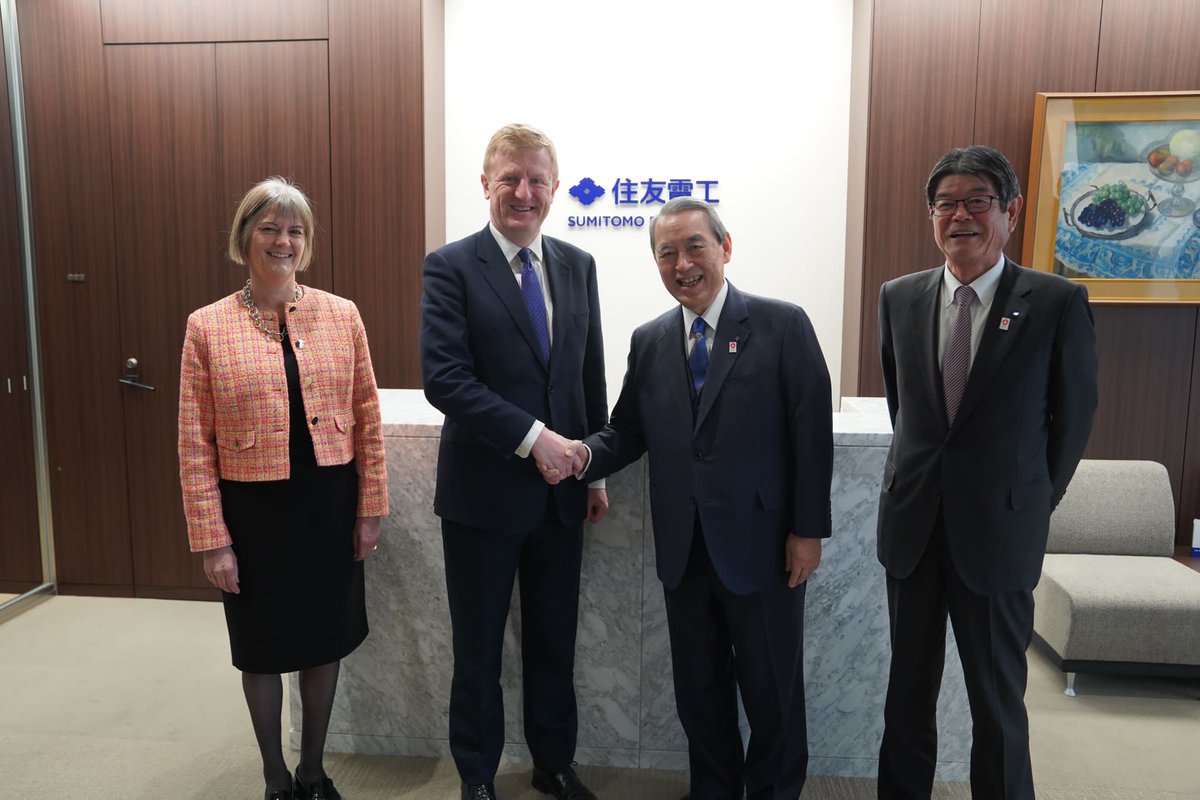 🇬🇧 & 🇯🇵 investment partners In #Tokyo Deputy PM @OliverDowden met with Mr Masayoshi Matsumoto, Chairman & CEO, alongside Mr Osamu Inoue, President of Sumitomo Electric Industries, to talk about UK-Japan off-shore wind & energy investment