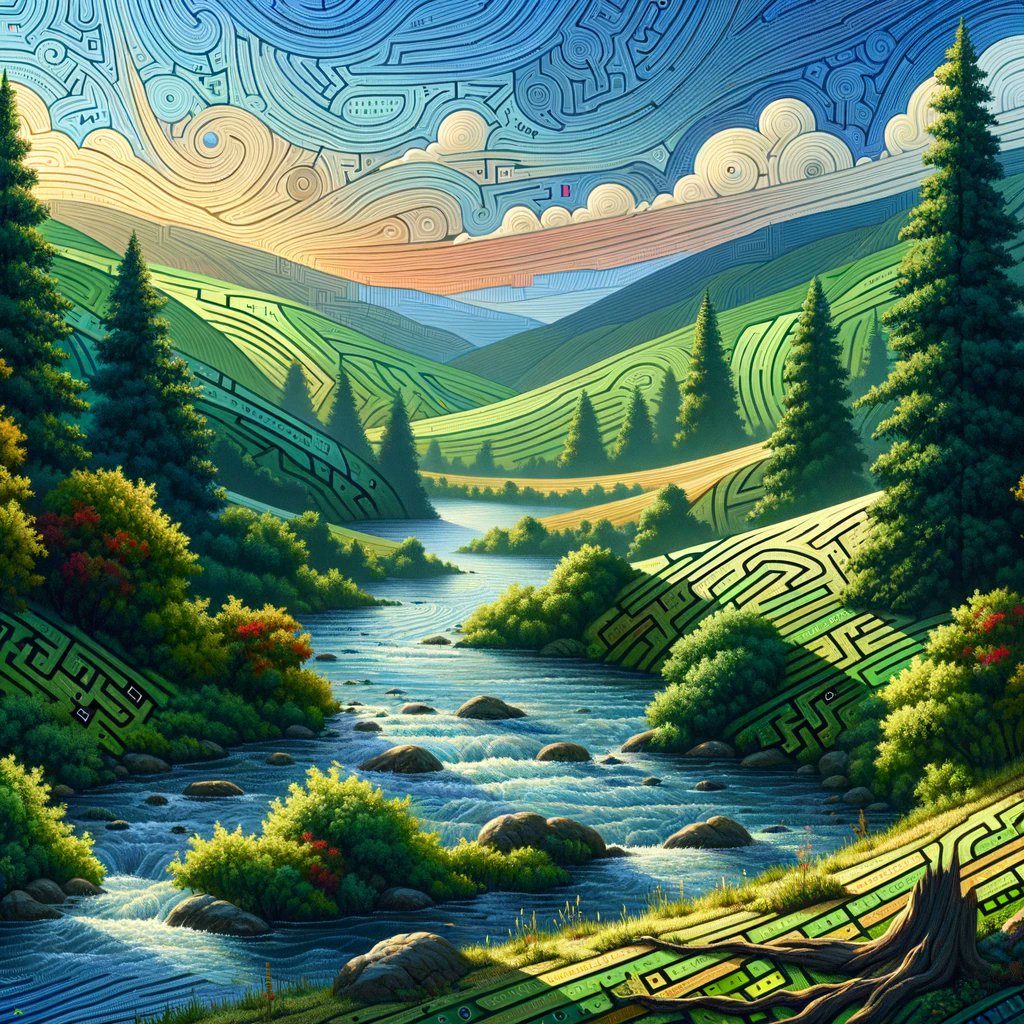 ByteSorcery's tweet photo. Ever wondered how a landscape looks to a programmer after a 48-hour coding marathon? 

Every river bend is a curly brace, each leaf an if-else statement, and the clouds compile to form the perfect function. 

#CodeInNature #DevLife #CodingMarathon #programming #ART #morning https://t.co/H1r3w4zPQM