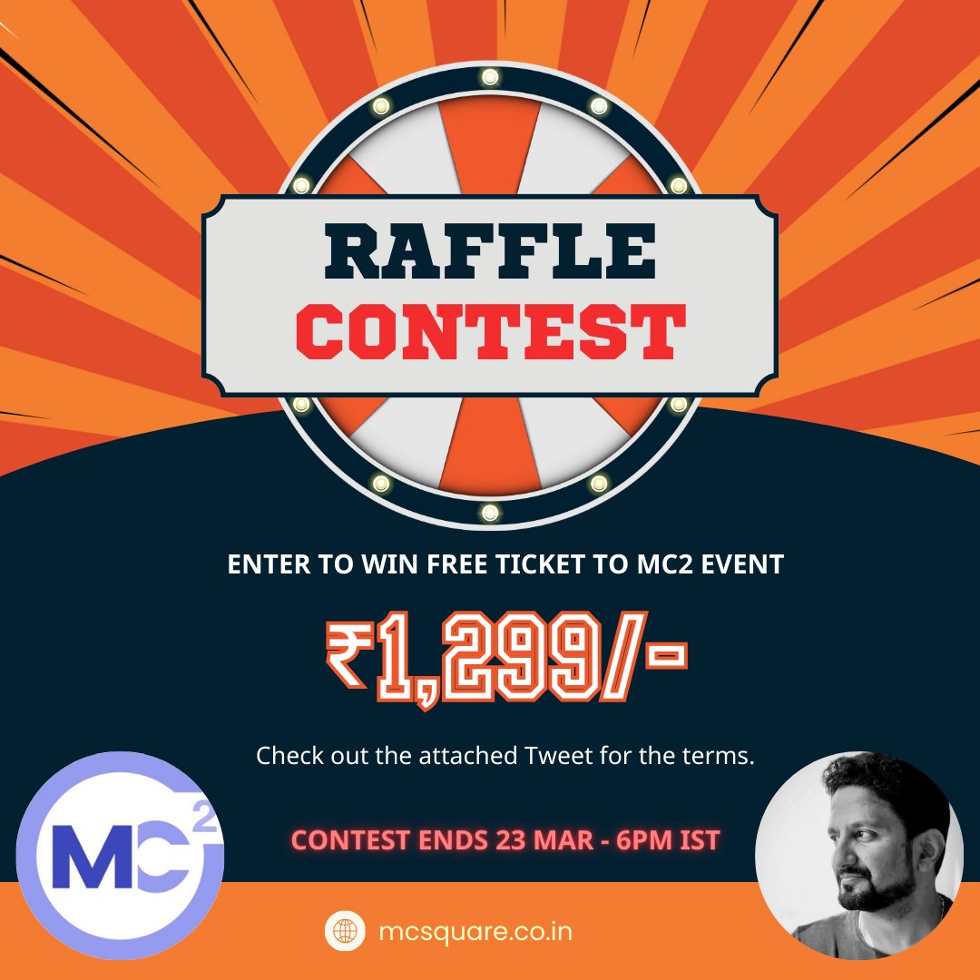 Abhinav Gupta (@abhinavguptas) on Twitter photo 🎉 Win a FREE Ticket worth ₹1,299/- to MC²! 🚀
🤔 But how?
1️⃣ Follow ➡️ <a href="/concretios/">concret.io</a>, <a href="/abhinavguptas/">Abhinav Gupta</a> , <a href="/mc2_event/">MC²</a>
2️⃣ RT 🔄 this tweet.
3️⃣ Comment 💬 your answer to this Q - "Why are you excited to attend MC2?"
⌛️ Contest ends 23 Mar - 6 PM IST ✨ 🎉 Win a FREE Ticket worth ₹1,299/- to MC²! 🚀
🤔 But how?
1️⃣ Follow ➡️ <a href="/concretios/">concret.io</a>, <a href="/abhinavguptas/">Abhinav Gupta</a> , <a href="/mc2_event/">MC²</a>
2️⃣ RT 🔄 this tweet.
3️⃣ Comment 💬 your answer to this Q - "Why are you excited to attend MC2?"
⌛️ Contest ends 23 Mar - 6 PM IST ✨