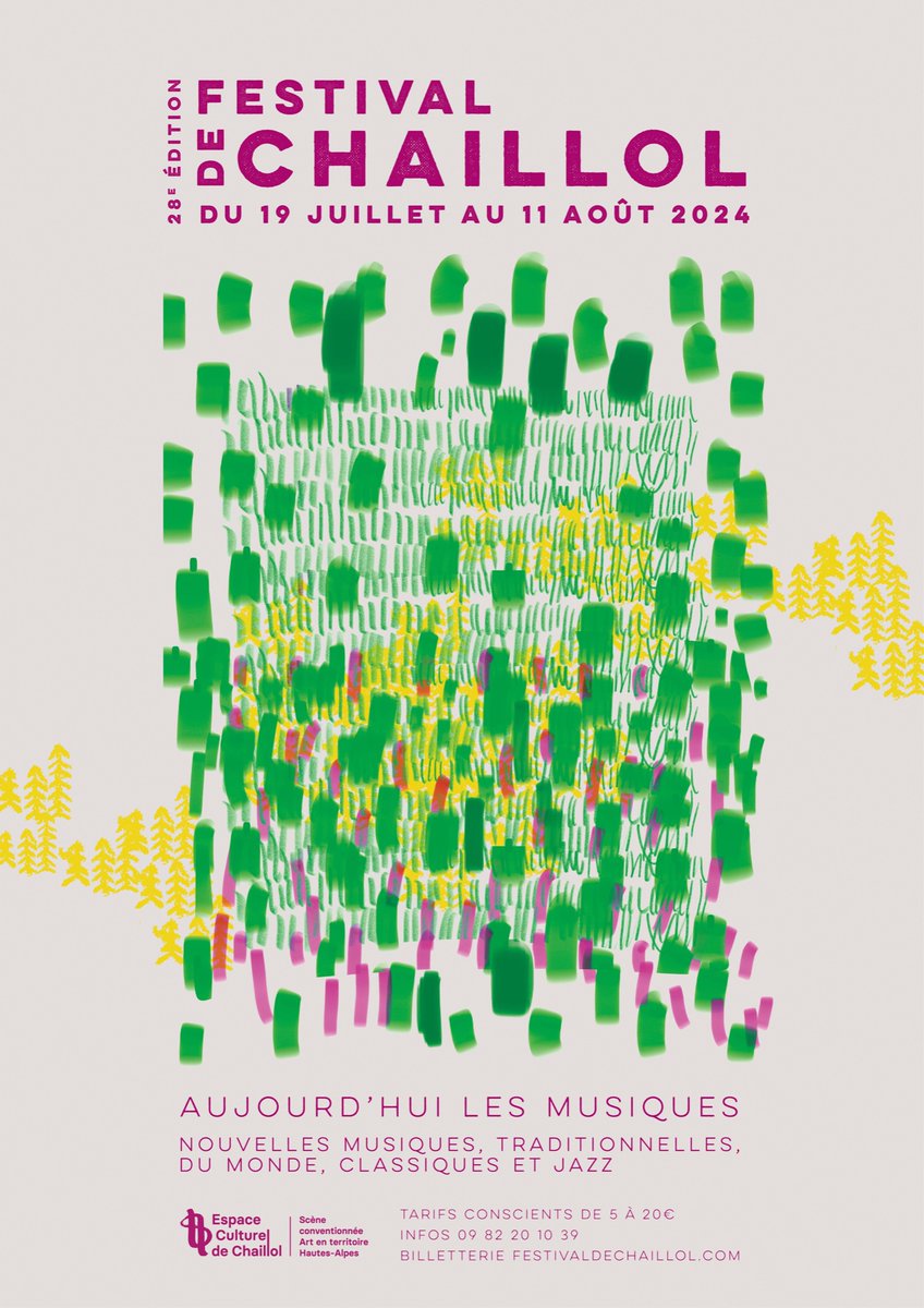 Du rythme et des couleurs composent un paysage, une partition graphique, un espace vibrant et résonant ! 

C’est le visuel qu’a imaginé Anne Gautherot, graphiste-autrice avec qui l'Espace Culturel de Chaillol amorce une collaboration prometteuse !