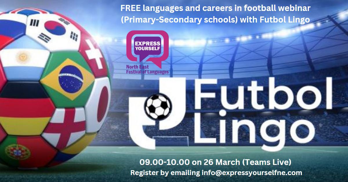 Over 50 schools and 4,300 children and young people are already signed up for the FREE @FutbolLingoApp webinar on Tuesday 26 March - it's going to be amazing! Still time to book places. Find out more: expressyourselfne.com/football-webin…