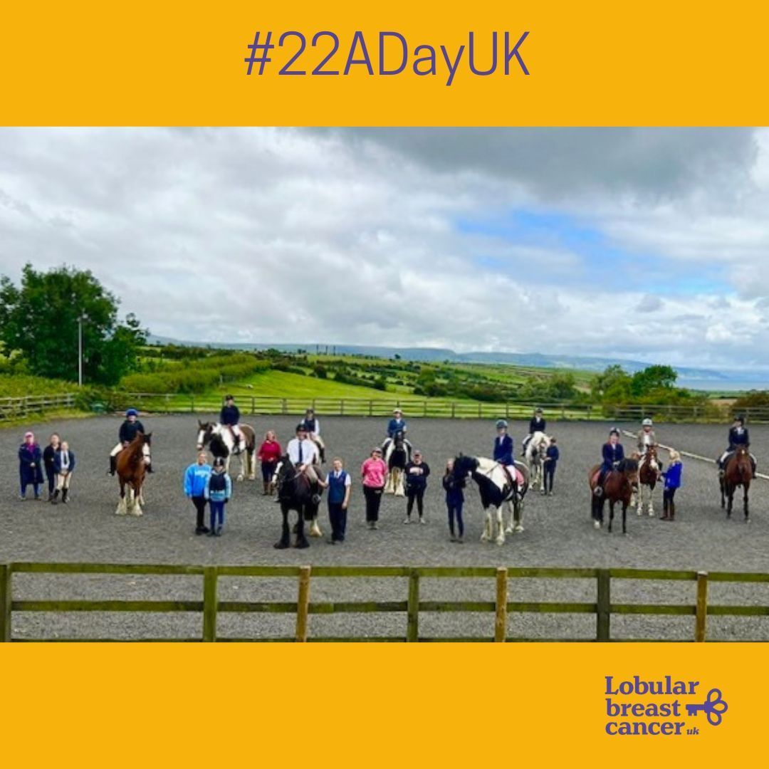 On the 22nd, remembering the 22 people diagnosed everyday in the UK with #LobularBreastCancer. Thank you Penny Lee & Islandmagee Riding Centre, Northern Ireland for your #22ADayUK campaign image. Penny was diagnosed with Lobular in 2022. Find out more buff.ly/3TjBx9v