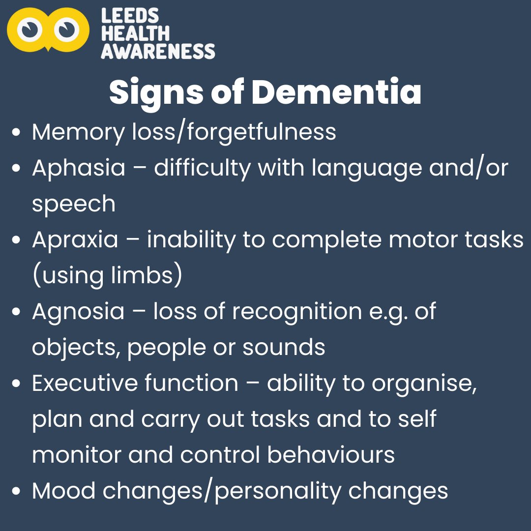 There are over 200 types of dementia. Alzheimer’s disease is the most common. Each type of dementia stops a person’s brain cells working in specific areas, affecting their ability to remember, think and speak. If you notice any potential signs of dementia, speak to your GP.❤