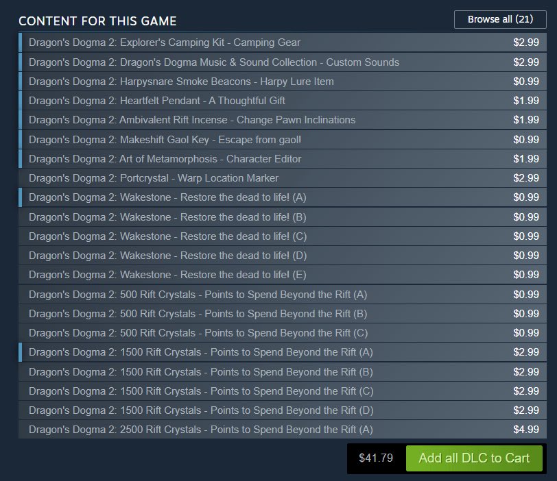 Anyone remember Larian’s statement on MTX for Baldur’s Gate 3? Dragon’s Dogma 2 really makes me wish every company followed this, so disappointing.