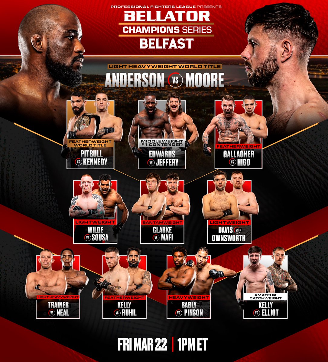 𝙁𝙄𝙂𝙃𝙏 𝘿𝘼𝙔! 🫵 #BellatorBelfast comes to you live tonight, with TWO title fights, a #1 Contender Matchup and ELEVEN fights in total. Don’t miss it! Check bellator.com/watch for your local broadcaster. Who are you tuning in to watch? 🤔👇 #BellatorBelfast | TODAY…