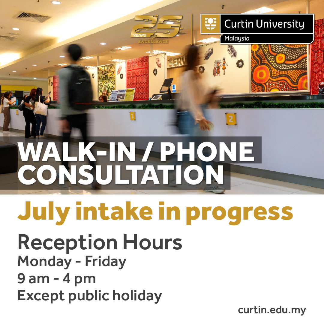 Embark on your educational journey with expert guidance from members of our recruitment team! Whether you prefer a face-to-face meeting or a convenient phone consultation, we’re here to help.

#CurtinMalaysia #EducationConsultation