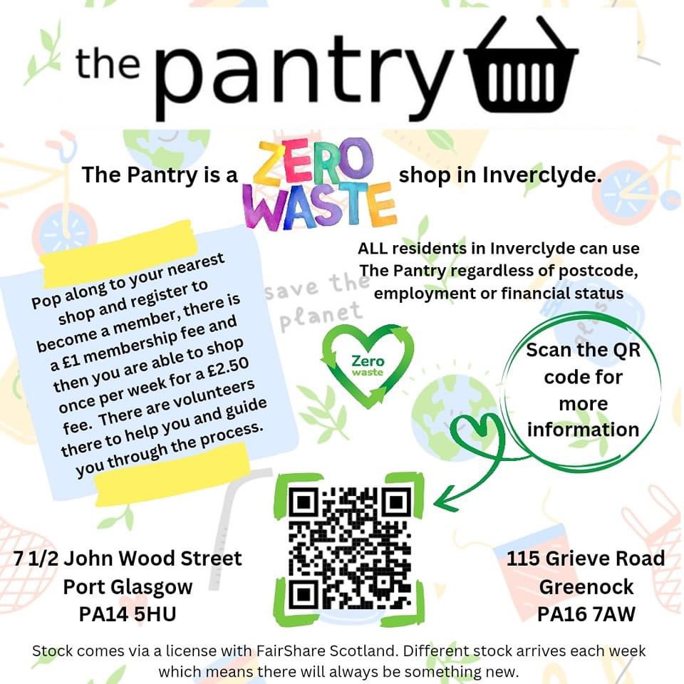 The Inverclyde Pantry initiative is run in partnership with Inverclyde Council. The pantry is a zero waste food shop and is open to all residents in Inverclyde regardless of postcode, employment or financial situation . the-trust.org.uk/the-pantry/ #zerowaste #thepantryinverclyde