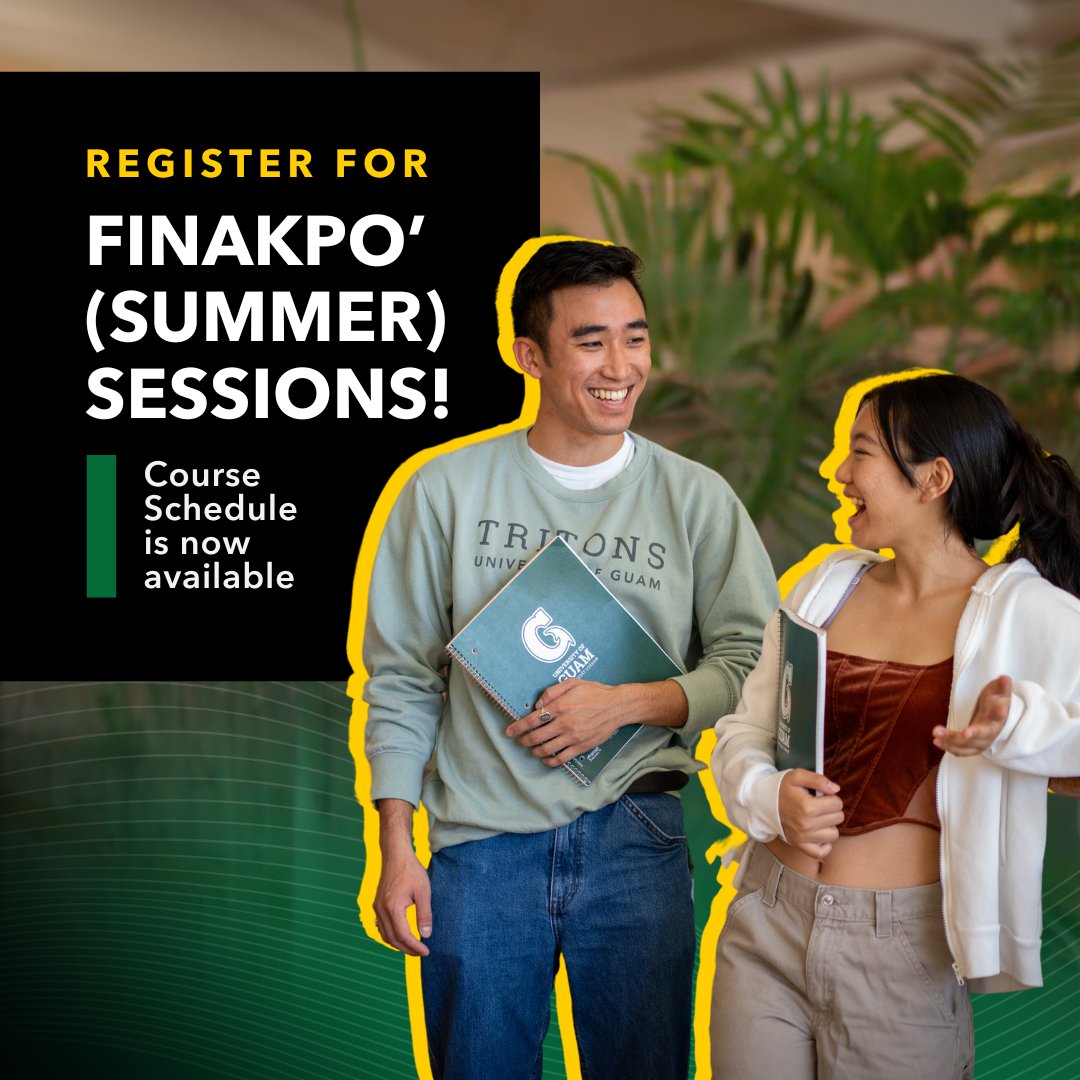 Ready to seize the summer? ☀️ Dive into our Finakpo' (Summer) Sessions and stay ahead of the academic game! Whether you're catching up or gearing up for the next semester, we've got you covered. Don't miss out! Register now at url.uog.edu/course-schedule
