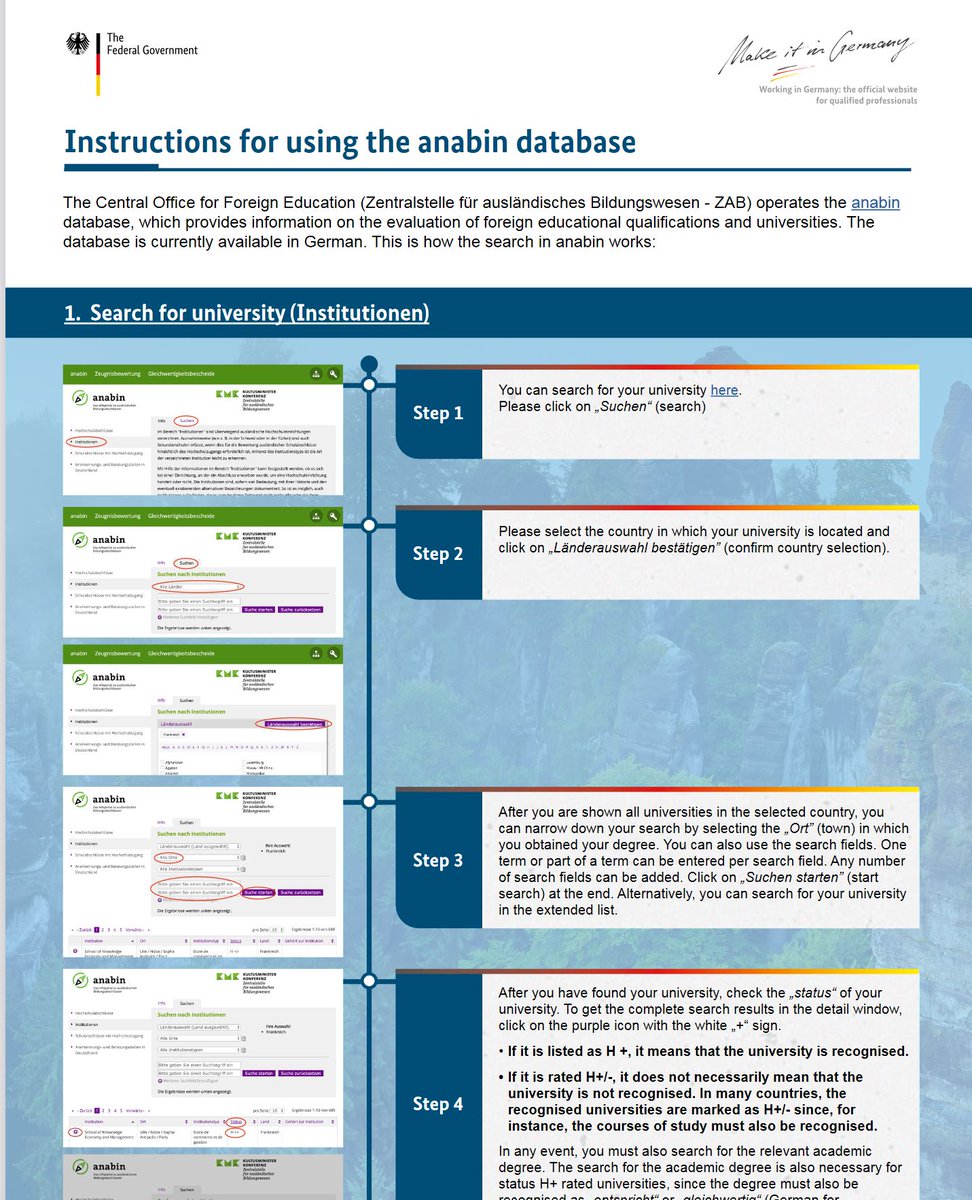 #DidYouKnow? The Central Office for Foreign Education (ZAB) operates the anabin database, where you can find information on #evaluation of foreign qualifications & universities 🔎📜 Download our instructions on how to use the anabin database: make-it-in-germany.com/en/working-in-…