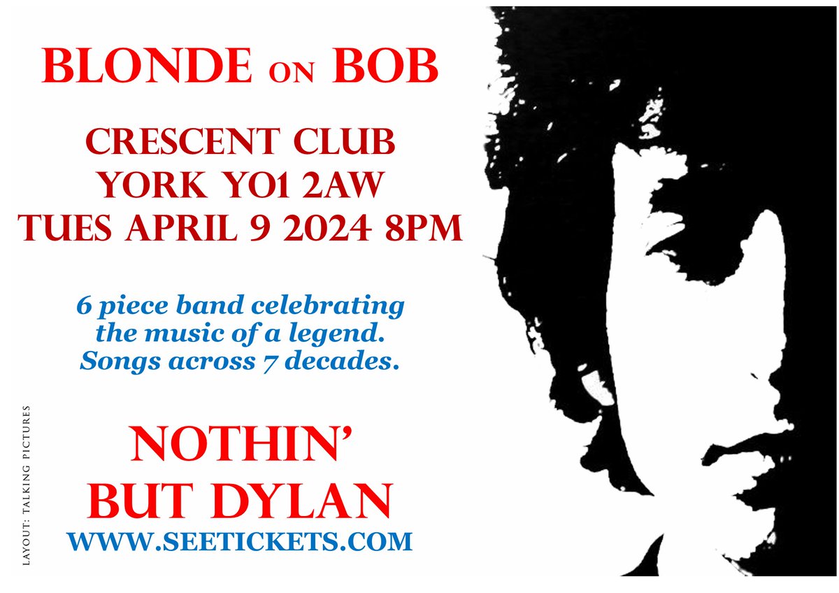 We're back <a href="/TheCrescentYork/">TheCrescentYork</a>  with our new 6 piece line-up celebrating <a href="/bobdylan/">Bob Dylan</a> Tues April 9 8pm seetickets.com/tour/blonde-on…