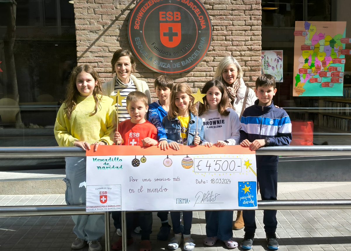 Hace unos días volvimos a la Escuela Suiza de Barcelona, donde nos hicieron entrega del donativo resultante del mercadillo solidario que hicieron en Navidad a beneficio de Pequeño Deseo. Toda la recaudación es fruto de las ventas de las cosas que los niños hicieron en clase.