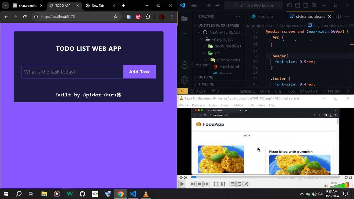 precious262023's tweet image. Browser✓
Vscode✓
VLC for tutorial✓
User Focus ✓
LET THE GRINDING BEGIN ☝️
#Reactjs #30daysofreactjs #juniordev #CodeNewbie #programming #dayintheLifeofaCodeNewbie