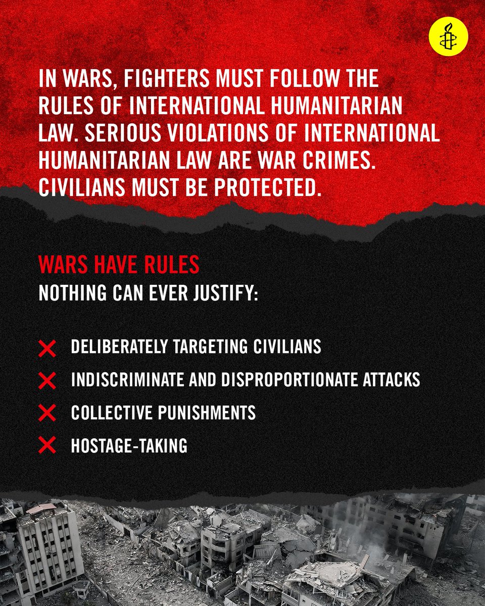 Gaza is on the verge of famine. Infrastructure of all kinds is failing. So-called safe areas are far from safe as Israel's relentless attacks continue. It's time to debunk the myths. Get a refresher on the laws of war ➡️ amnesty.ca/wp-content/upl…