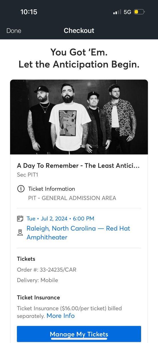 PIT TICKETS FOR A DAY TO REMEMBER!!!!! IM ON CLOUD FUCKING 9 BABYYYYY!!!!!!!!