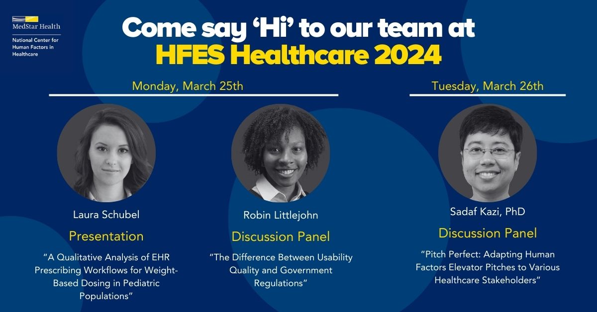 Excited for #HFES International Symposium on Human Factors & Ergonomics in Healthcare? Swing by & say hello to our stellar experts! 🗓️ Don't miss enlightening sessions with Laura Schubel, Robin Littlejohn, Sadaf Kazi & more! Will we see you there? Let's connect! #HFESHCS24