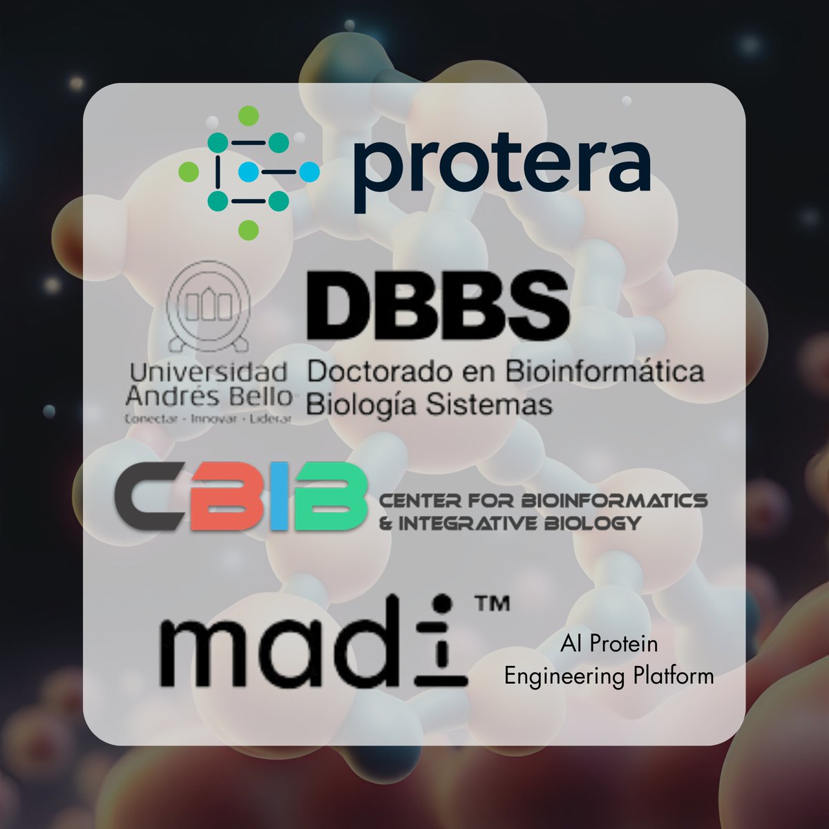 ¡Estudiantes del Programa #DBBS!🌟Únete al programa de prueba beta para madi™️, la plataforma de Ing. de Proteínas impulsada por #IA. Explora cómo puede potenciar tus investigaciones el 26 de marzo a las 14:30 h en el #CBIB.  ¡Regístrate ahora! 🔬💻 #Bioinformática #Investigación
