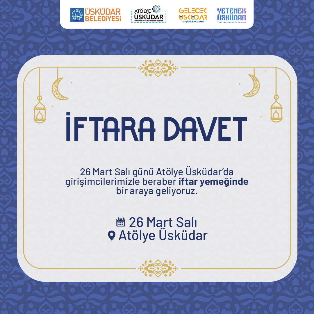 Girişimcilerimizle iftar yemeğinde bir araya geliyoruz! 🫂

Katılım için aşağıdaki linkten başvurunuzu tamamlayabilir ve bu özel buluşmada kontenjan dolmadan yerinizi ayırtabilirsiniz.

docs.google.com/forms/d/e/1FAI…

<a href="/uskudarbld/">Üsküdar Belediyesi</a> <a href="/hilmiturkmen34/">Hilmi Türkmen</a> <a href="/VYTaylan/">Vefa Yunus Taylan</a> 

#atölyeüsküdar #iftaradavet