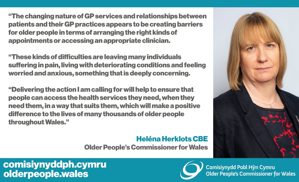 The Commissioner’s new report has found that a significant number of older people in Wales are facing difficulties when trying to access GP practices, leaving many individuals anxious and suffering in pain. Read the report here: olderpeople.wales/resource/diffi…