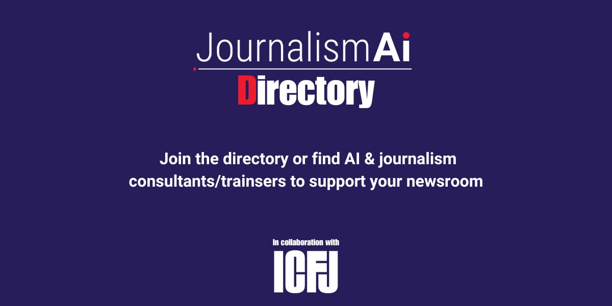 To help news organisations harness the power of AI technologies in journalism, we have created a directory of expert trainers and consultants in collaboration with @ICFJ. Explore the database and +60 profiles from around the world, now available at journalismai.info/resources/dire…