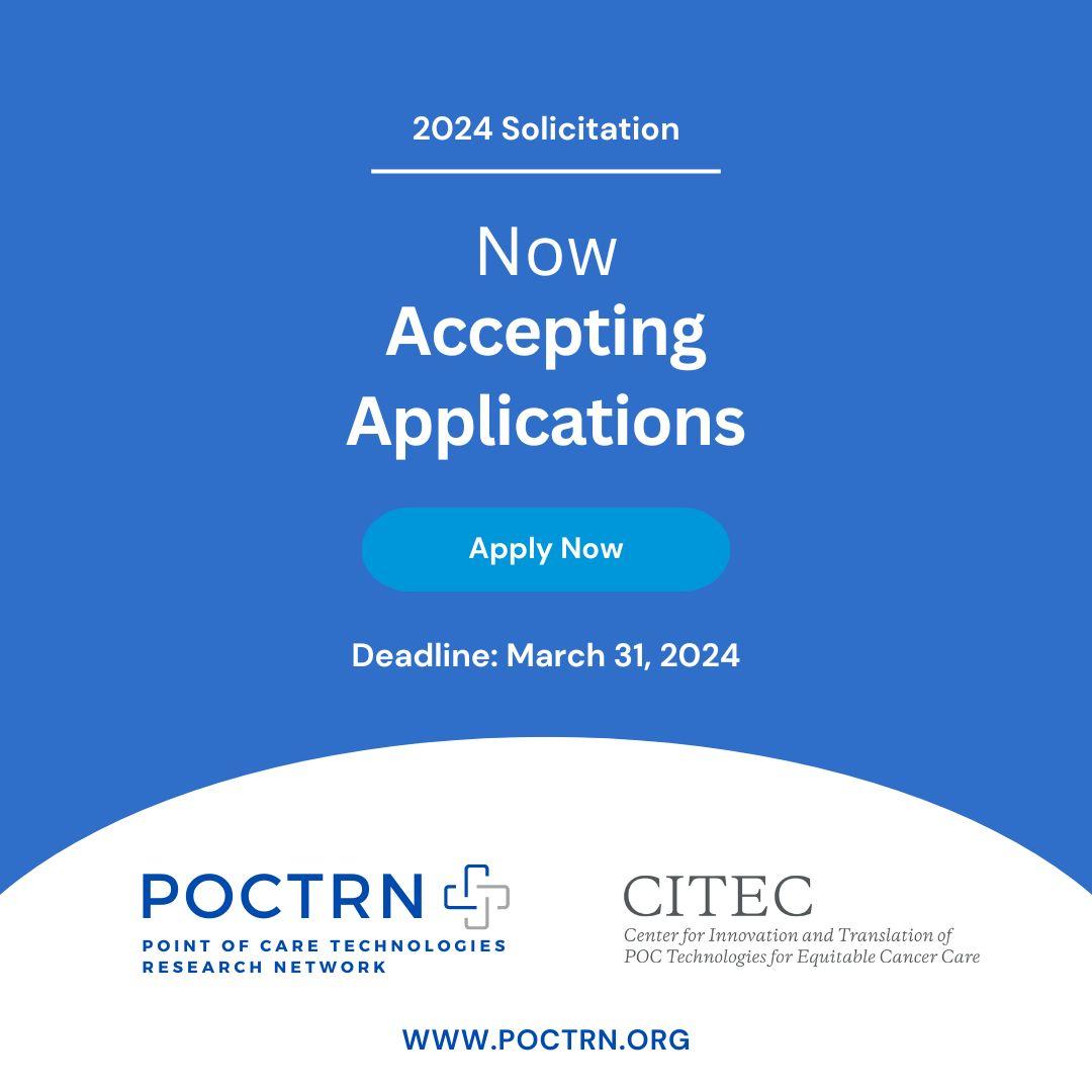 Cimit's tweet image. #HealthTech innovators! CITEC seeks to accelerate development and adoption of tech to improve early detection of pre-cancer and #cancer in low-resource settings. Up to $100K in awards!
Apply by March 31st: poctrn.org/citec-solicita…
#cancerdetection #medtech #MedTech #pointofcare
