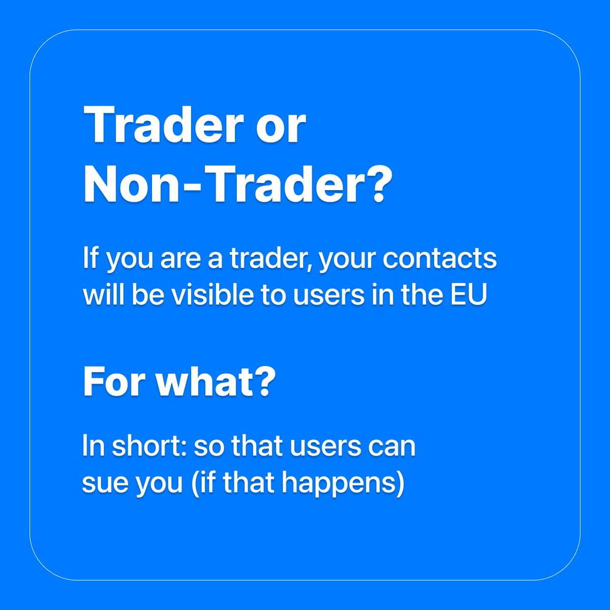 seraleev's tweet image. App Store Connect asks whether you are a Trader or Non-Trader. What to choose?
Simple cards with explanation, add to bookmarks
#buildinpublic #iosdev