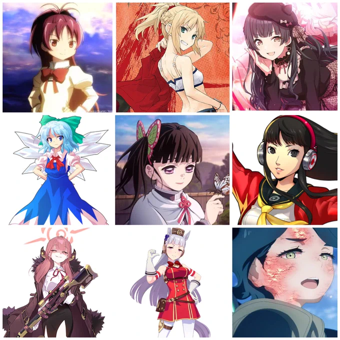 #推しを9人晒すと好みがわかる
男女別作品被り無し

女
佐倉杏子
モードレッド
黛冬優子
チルノ
栗花落カナヲ
天城雪子
陸八魔アル
ゴールドシップ
ノレアデュノク

男
サウザー
ジャガーノート
ルドルフォンシュトロハイム
千手扉間
竈門炭治郎
リドルローズハート
蛍丸
ペンウッド卿
5号
好み...? 