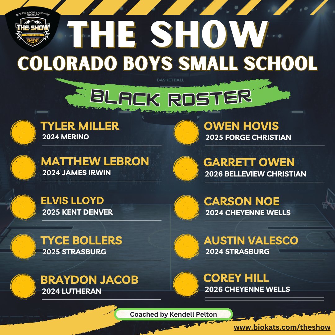 It's @TheShowColorado - Top 1A-4A Boys Black team. Game is March 23rd at 1:15pm at Metro State University @KPMXSports @KentDenverBoys1 @T_bollers5 @BraydonJacob12 @goforgefury @ball4theglory @BurgHoops