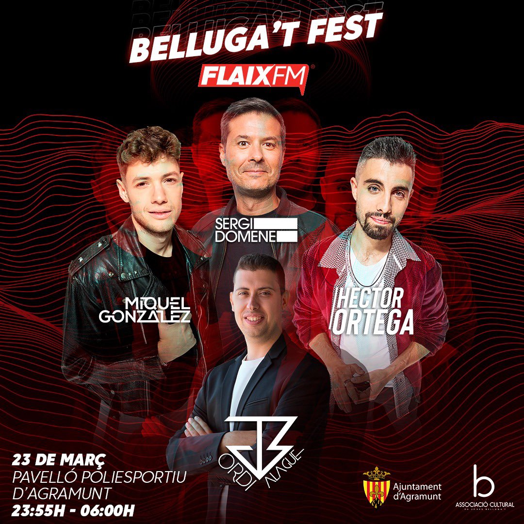 Aquest dissabte 23 de març, a partir de les 23:55h al pavelló firal d’ #Agramunt

⚡️ BELLUGA’T FEST ⚡️

<a href="/flaixfm/">Flaix FM</a> 
<a href="/JordiBalague/">Jordi Balagué</a>