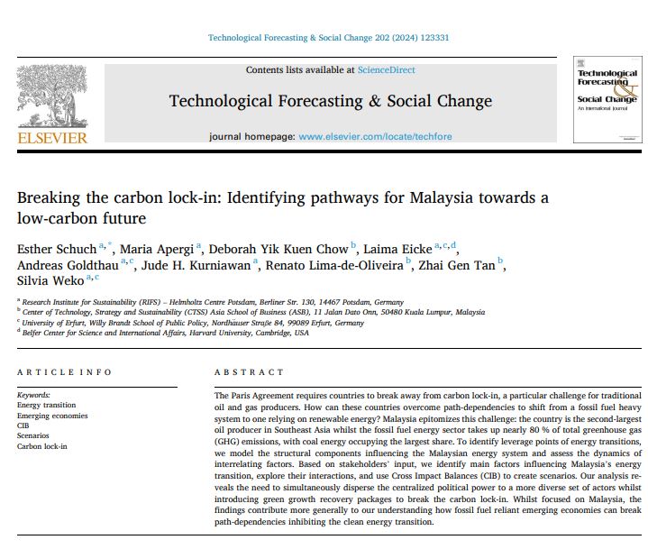 How can #Malaysia break the #carbon lock-in &move to a clean #energy #future? We used CIB modelling, a formal #foresight technique, to identify leverage points that enable Malaysia to pursue a successful #energytransition. #cocreation #transdisciplinarity authors.elsevier.com/c/1io9j98SG~VFy