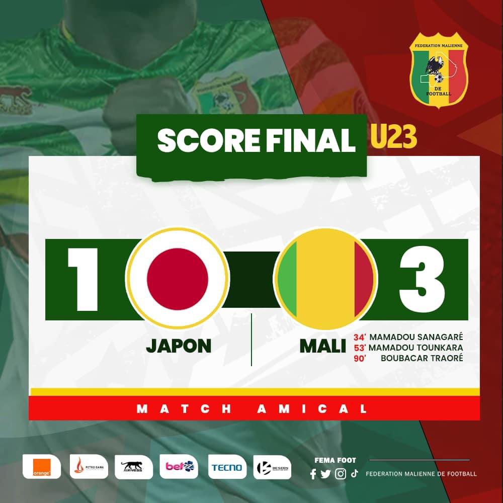 Préparatifs des #JOParis2024 | Les #AiglesU23 du #Mali ont battu ce vendredi à #Osaka leurs homologues du #Japon par 3 buts à 1.