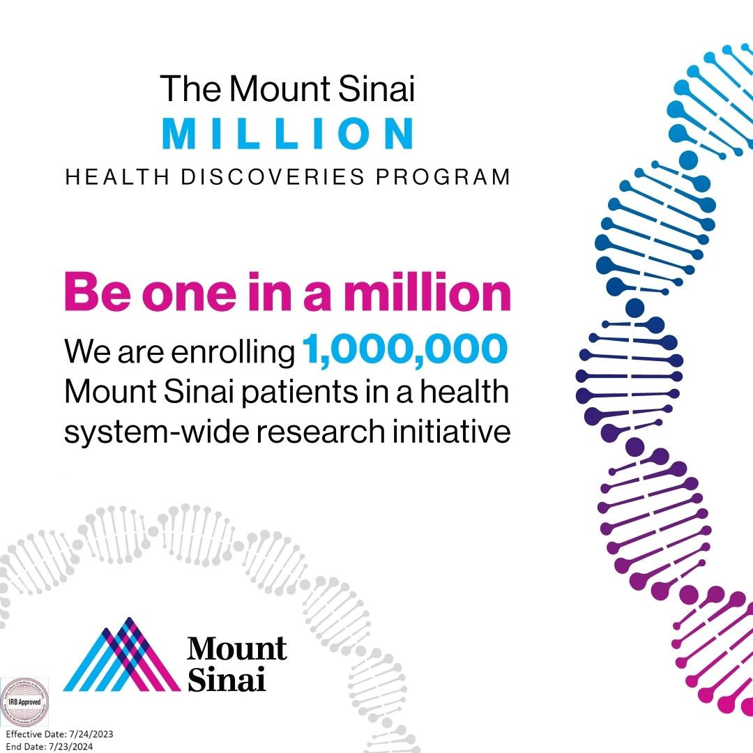 We are hoping that by enrolling one million Mount Sinai patients, we can understand why some people get sick and other people stay healthy. It’s important to recruit a diverse population into the study, and this is why: bit.ly/3x7bF9y Get involved:…
