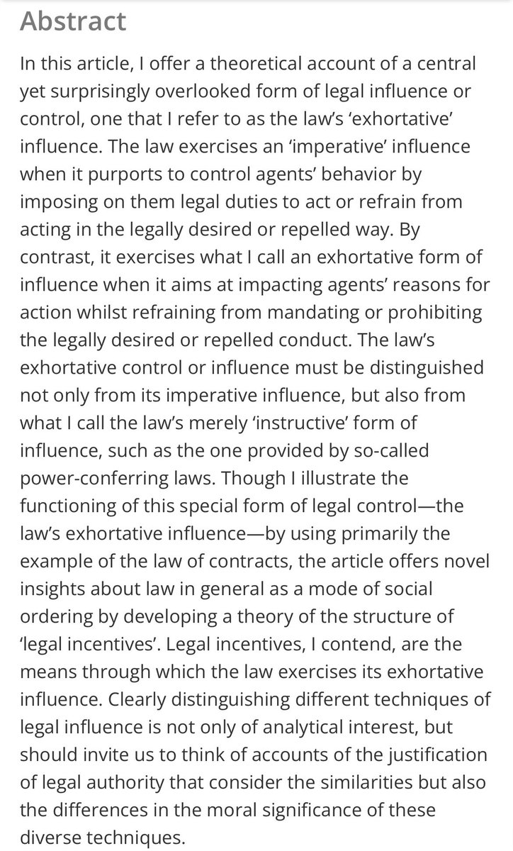 Glad to see my latest article ‘Exhortative Legal Influence’ published in Law and Philosophy! link.springer.com/article/10.100…

For those interested, here’s the abstract: