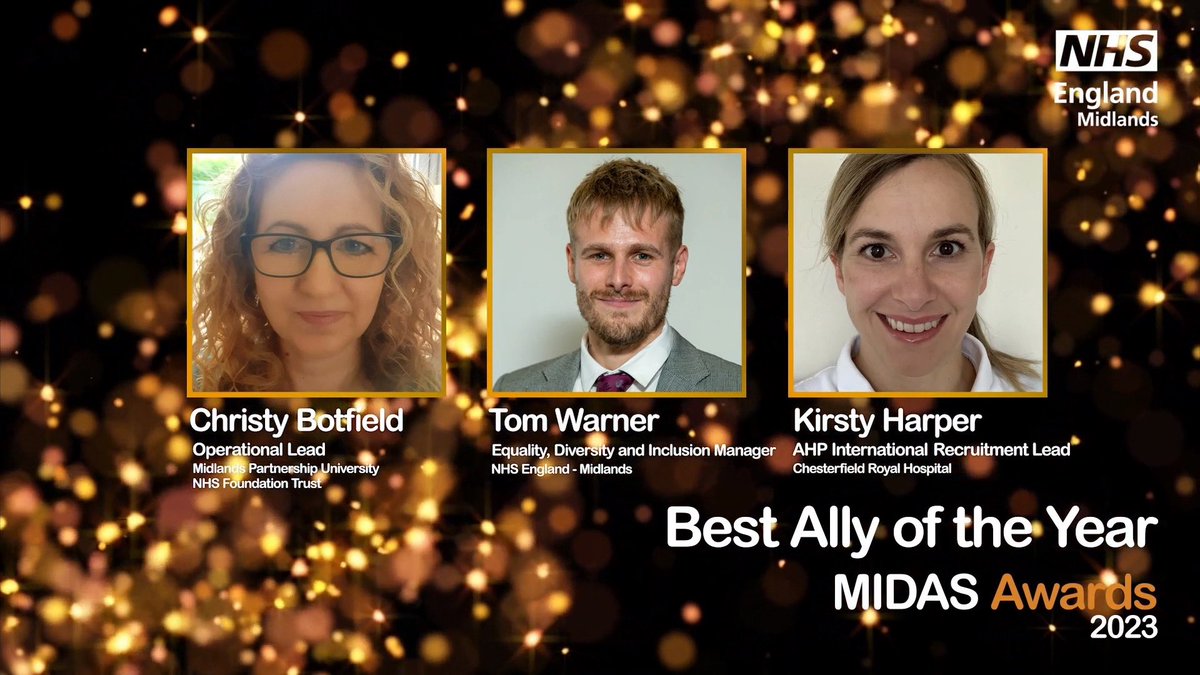 Congratulations @kirstyharper86 for being nominated representing @royalhospital and for the amazing work you do for #AHP international recruitment, and congratulations @Warnerbro on your win at the #MIDAS @NHSMidlands awards! #TeamCRH