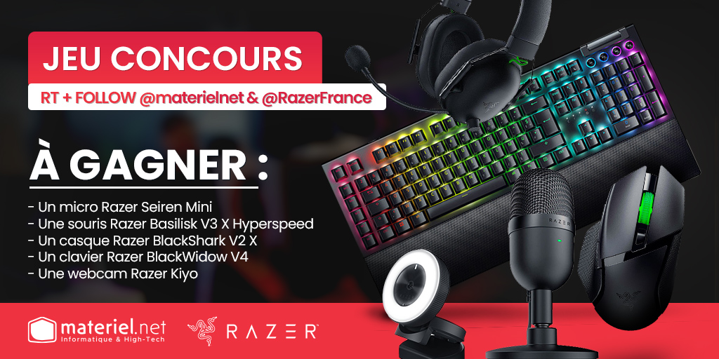materielnet's tweet image. 🎁 𝐂𝐎𝐍𝐂𝐎𝐔𝐑𝐒 #GA2024 🎁

À l'approche de la #GamersAssembly, on vous régale avec 5 périph' Razer 🐍

👉 RT + Follow @materielnet &amp;amp; @RazerFrance pour tenter de remporter ce pack d'une valeur de 449€73 🔥

🎰 TAS 29/03
📋 matnet.tech/4a6wD72