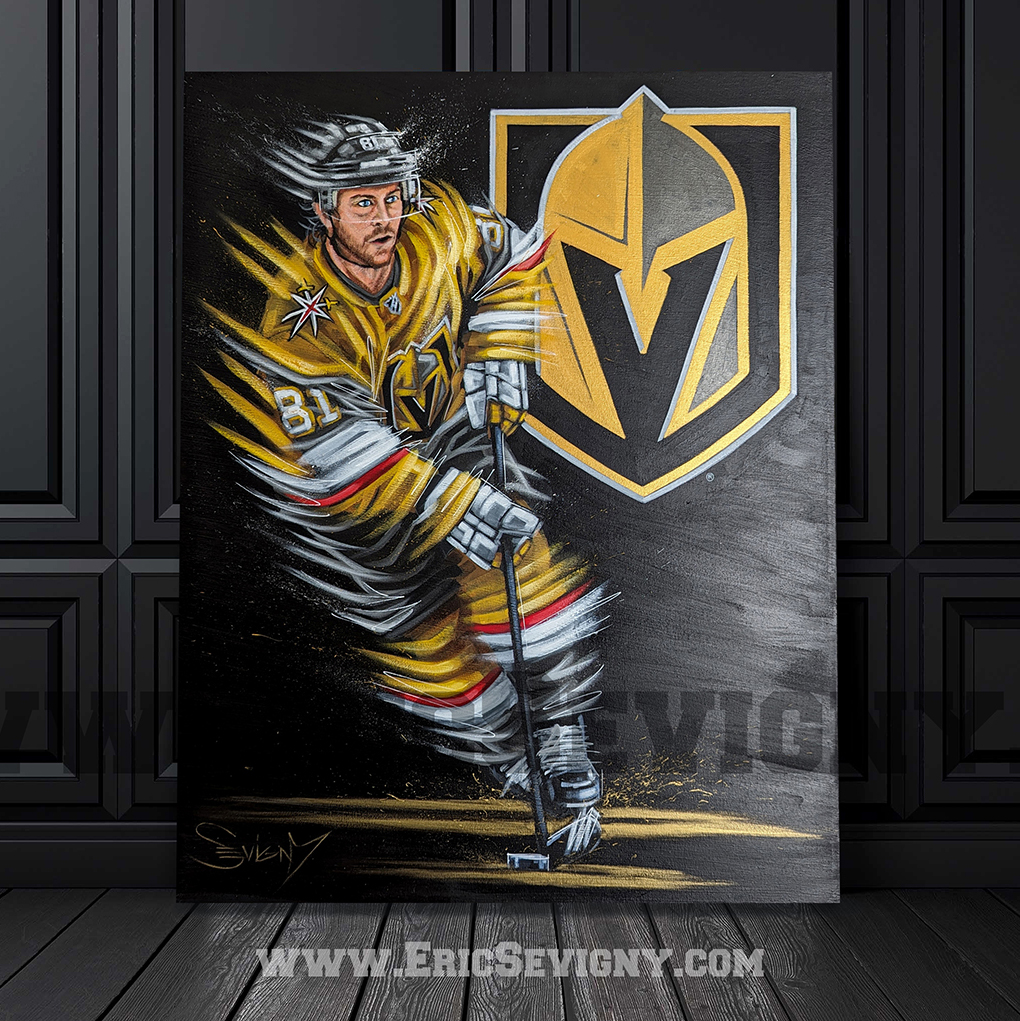 Congratulations to Jonathan Marchessault on becoming the first Vegas Golden Knights player to play 500 games. 
Embellished Canvas Giclee Print of 20x16 inches are available by clicking on this link:
bit.ly/SevignyFanatic…
#lasvegas #VegasBorn   #nhl
#hockey #sportsart
#fanatics