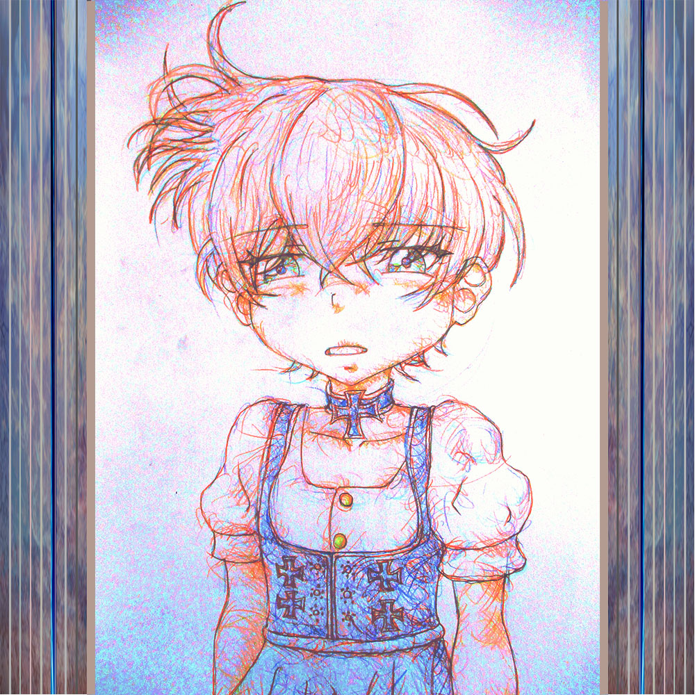 1girl solo looking at viewer open mouth short hair blue eyes 1boy  illustration images