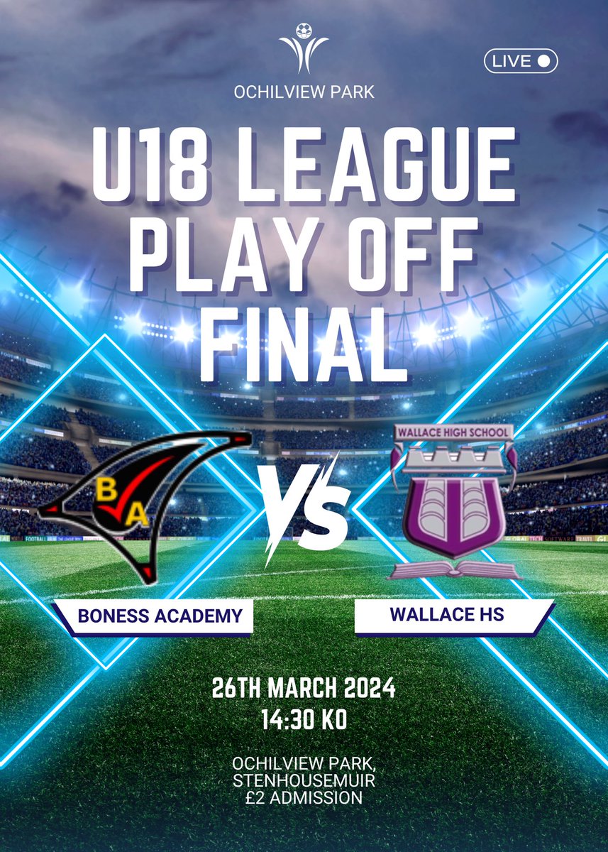 Come and support the U18 football team as we play Wallace HS in the Forth Valley U18 League Play Off Final at Ochilview on Tuesday! The boys have a chance to create a bit of local history as the first Bo’ness team to reach a final! #trophyhunting