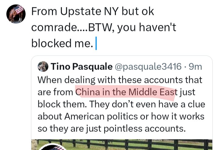 From Upstate NY but ok comrade....BTW, you haven't blocked me. When did China move their whole country to the Middle East?