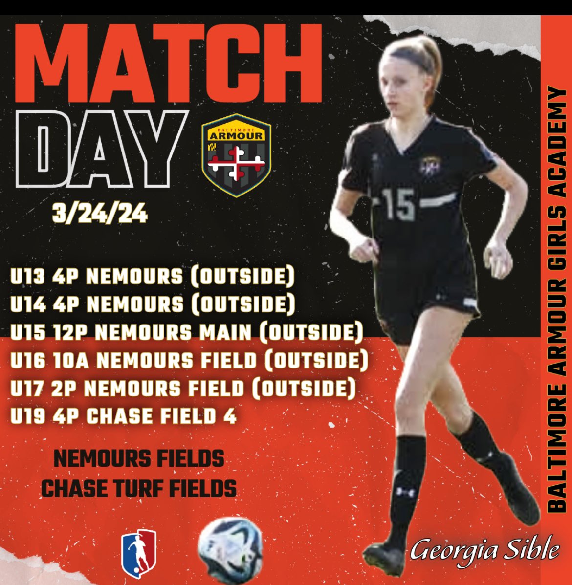 Updated Schedule!

Match Day! Baltimore Armour GA will be traveling to DE for some exciting match-ups vs Sporting DE this weekend! Hope to see you there! <a href="/baltimorearmour/">Balt Armour</a> @girlsacademyleague <a href="/topdrawersoccer/">TopDrawerSoccer</a> <a href="/soccerwire/">soccerwire</a> <a href="/imyouthsoccer/">ECNL/GA/Recruiting/College Soccer</a> <a href="/prep_soccer/">prep school soccer</a> 
❤️05/06 Senior Georgia Sible