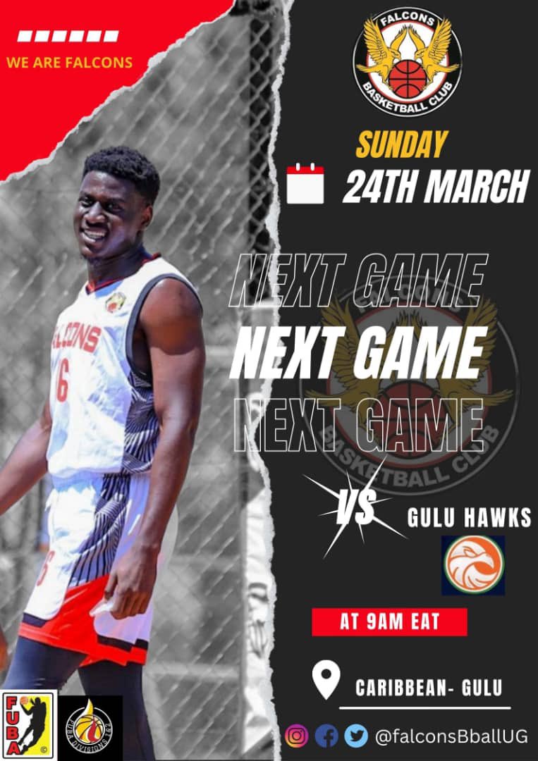 FalconsBballUG's tweet photo. Your Falcons are back in action this weekend in Gulu as they take on the Gulu Hawks. Come one come all. https://t.co/yh6d6T42gv