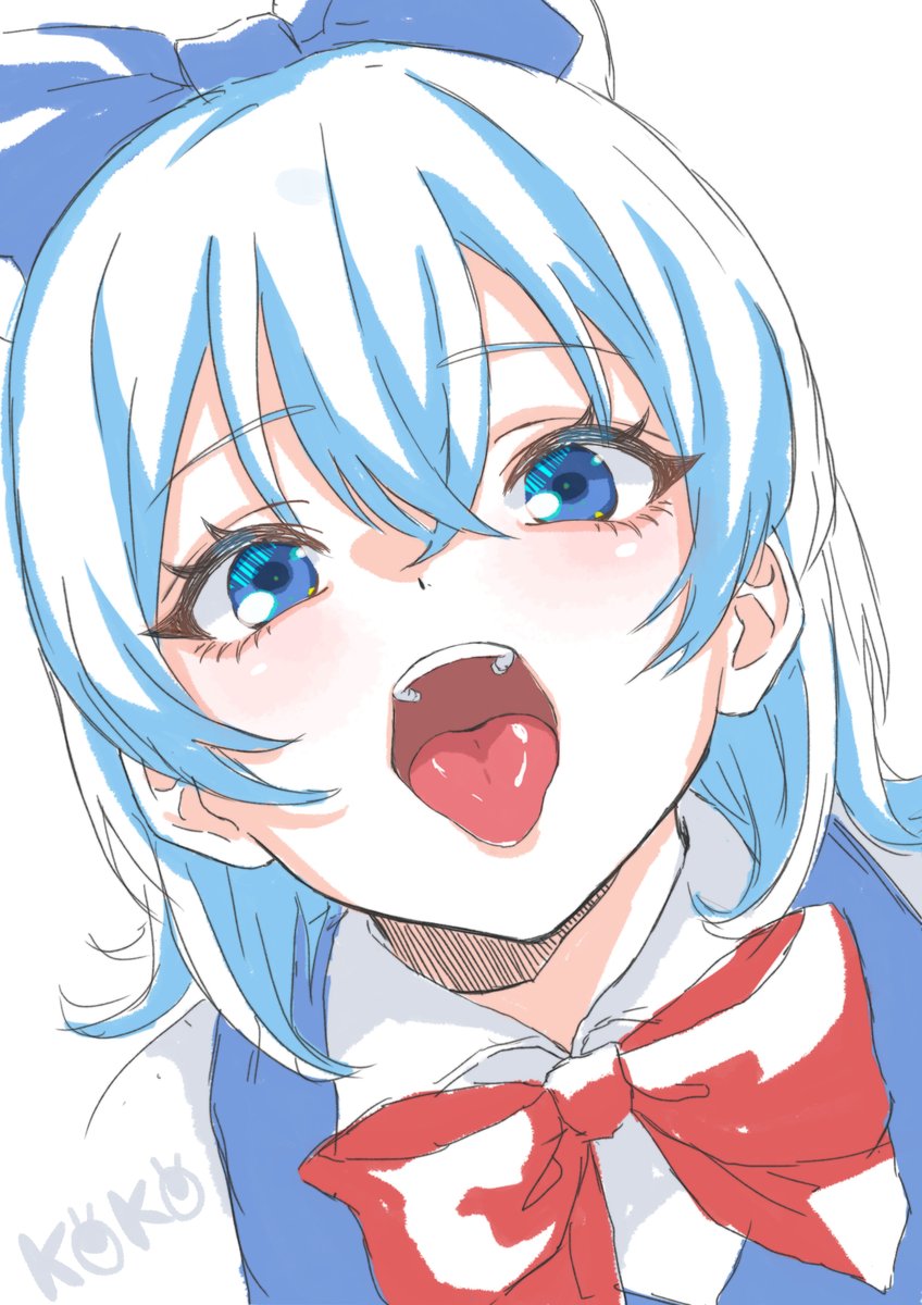 cirno 1girl solo looking at viewer blush open mouth short hair blue eyes  illustration images