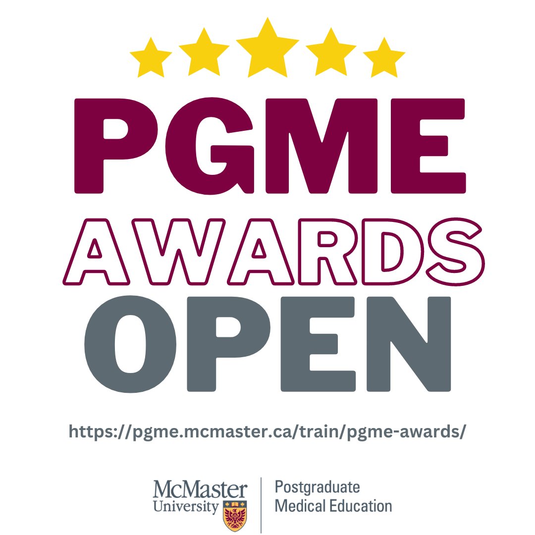 🌟The PGME Awards are open for submission! Nominate a resident, a faculty, a leader, or a mentor!!⁠ ⁠ 🌟New this year - Clinical Fellowship Mentor Award!⁠ ⁠ 🌟Applications open until April 22nd⁠ ⁠ Award details can be found at pgme.mcmaster.ca/train/pgme-awa…