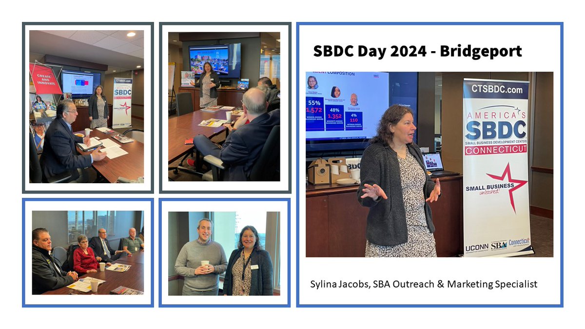 SBA_Connecticut's tweet photo. Celebrating with @ctsbdc - CT's Small Business Development Center Day today at @CityofBptCT Bridgeport Regional Business Council with Outreach &amp; Marketing Specialist, Sylina Jacobs and the CTSBDC leadership, and local entrepreneurs. @Sylina8 https://t.co/rXTbBj2lsX